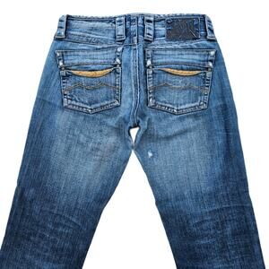 Low Rise ButtonFly Jeans Chevignon Size 5 Distressed Stretch Denim Satin Pocket